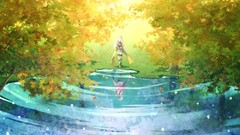 Leaves nature Trees grass water sun moon reflections long hair 