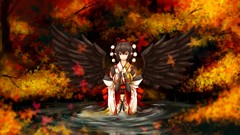 Leaves nature Trees water autumn wings hats maple-leaf red eyes 