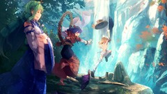 Leaves nature Trees water hats goddess waterfalls rocks Ropes 