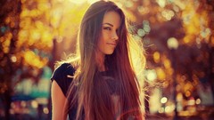 Leaves nature Trees woman makeup brunettes models