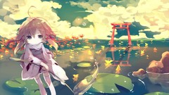 Leaves nature water clouds Plants dress goddess Ribbons 