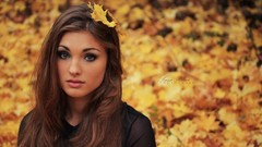 Leaves nature woman brunettes forests