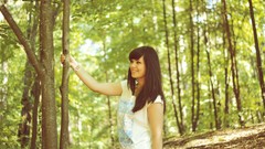 Leaves nature woman smiling brunettes forests girls in nature 