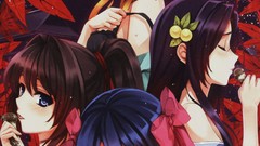 Leaves night moon wet blondes blush blue hair anime girls blue 