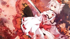 Leaves night Stars moon weapons dress hats white hair red eyes 