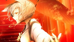 Leaves orange Umbrellas Profile white hair anime girls short 