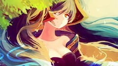 Leaves paintings long hair prophet League of Legends Sona 