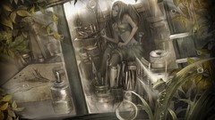 Leaves rain artist anime girls