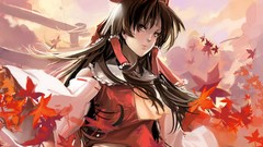 Leaves red autumn maple-leaf red dress bows long hair brown 