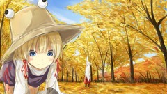 Leaves Ribbons anime girls fujiwara no mokou touhou moriya 
