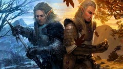 Leaves snow weapons elves Warriors rings Swords artwork fantasy 