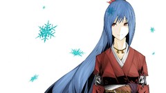 Leaves snowflakes white background goddess red eyes red dress 