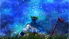 Leaves stones grass night Stars weapons dress hats sitting 