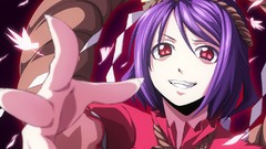 Leaves teeth close-up grin goddess maple-leaf red eyes faces 