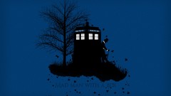 Leaves text blue background Doctor Who silhouettes tardis 