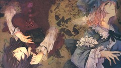 Leaves text dress hats red eyes bows pink hair smiling pink 