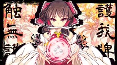 Leaves text power dress Japanese red eyes Ribbons red dress 