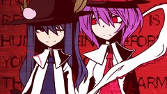 Leaves text tie hats peaches red background red eyes Ribbons 