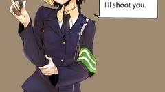 Leaves text weapons Guns tie hats blondes skirts blush anime 