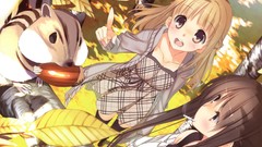 Leaves Trees Animals smoking anime girls brown eyes brunettes 