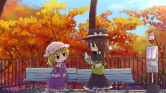 Leaves Trees autumn Anime Maps Chibi Parks blondes blush anime 