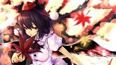 Leaves Trees autumn wings hats tongue bows sunlight anime girls 