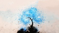 Leaves Trees blue paint splashes digital art