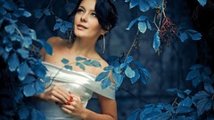 Leaves Trees blue woman