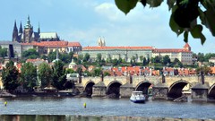 Leaves Trees Boats Czech Republic Prague Charles Bridge Castles 