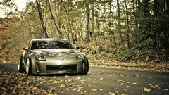 Leaves Trees cars roads vehicles nissan 350z