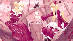 Leaves Trees dress rabbits clocks blondes long hair boots