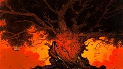 Leaves Trees eyes roots wheels faces cage slime fantasy art Ents