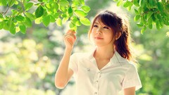 Leaves Trees eyes woman Japan close-up Japanese Celebrity faces 