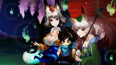 Leaves Trees night Stars woman Umbrellas Boys! white hair 