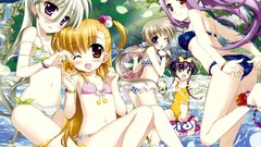 Leaves Trees water Anime wet white hair red eyes blondes anime 