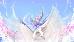 Leaves Trees water clouds dress hats red eyes splashes pink 