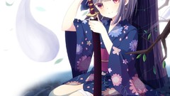 Leaves Trees water weapons Katana dress white background ghosts 