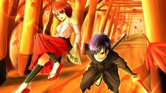 Leaves Trees weapons Katana Anime red eyes kimono anime girls 