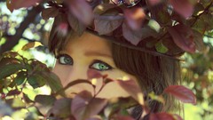 Leaves Trees woman green eyes