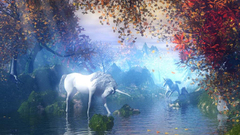 Leaves unicorns fantasy art