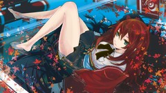 Leaves water anime girls redheads