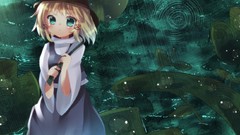 Leaves water rain Anime blondes blush anime girls green eyes 