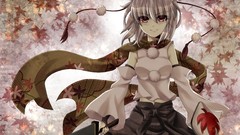 Leaves weapons hats navel shield white hair maple-leaf red eyes 