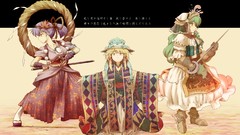 Leaves weapons Katana dress hats goddess Frogs red eyes gloves 