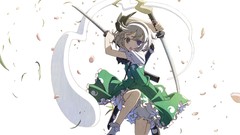 Leaves weapons Katana white hair Swords anime girls blue eyes 