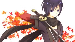 Leaves weapons Swords scarfs blue hair blue eyes vocaloid Kaito 