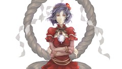 Leaves white background goddess red eyes red dress Ropes short 