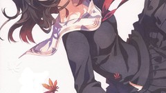 Leaves white background skirts anime girls school uniforms 