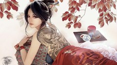 Leaves woman brunettes