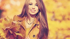 Leaves woman brunettes models